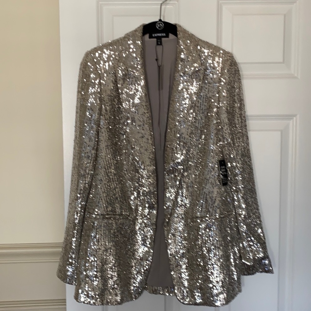 NWT Express Champagne Sequin Boyfriend Blazer XS